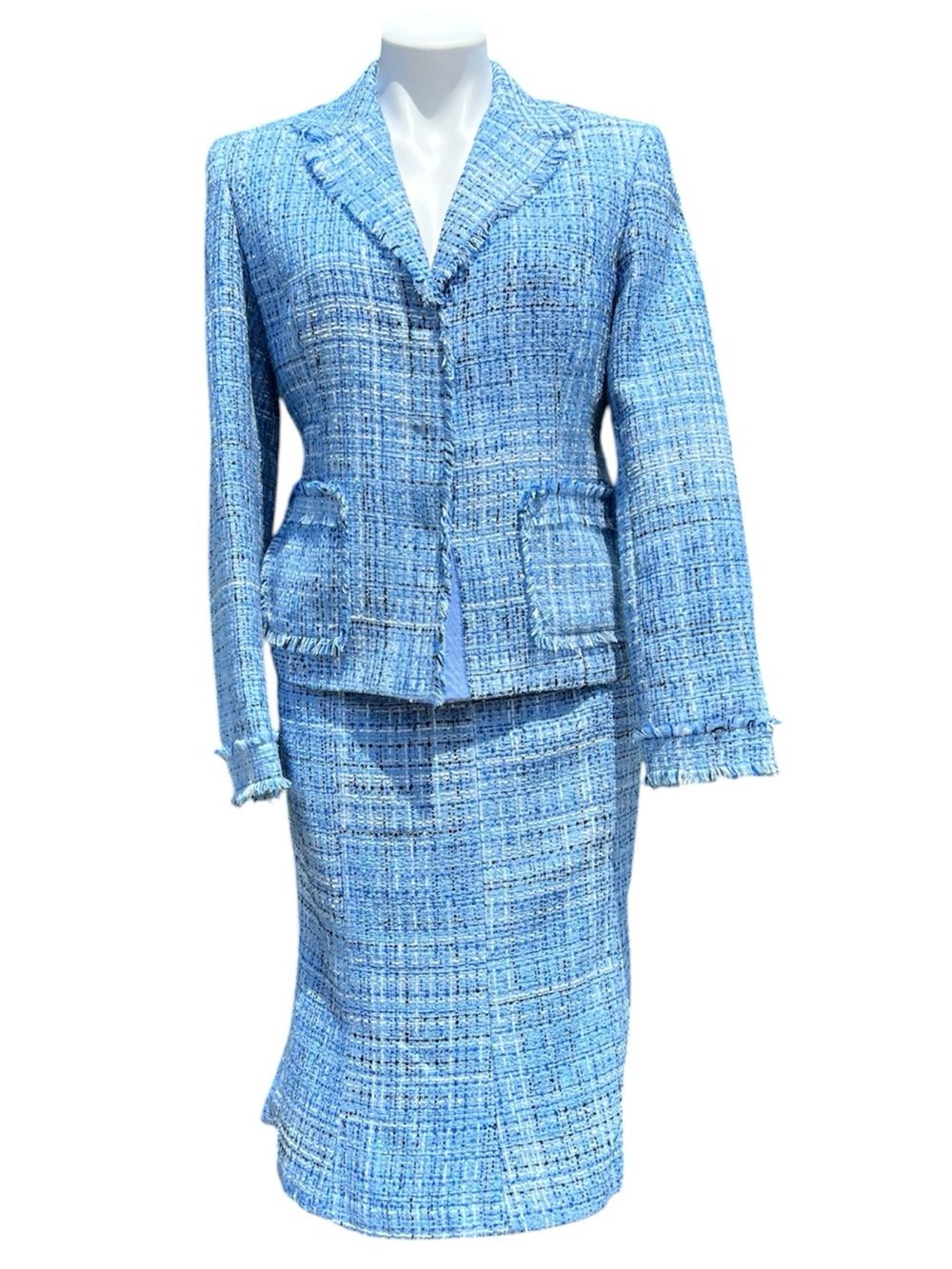 Kasper Light Blue Tweed Skirt Set Two-Piece Size 8